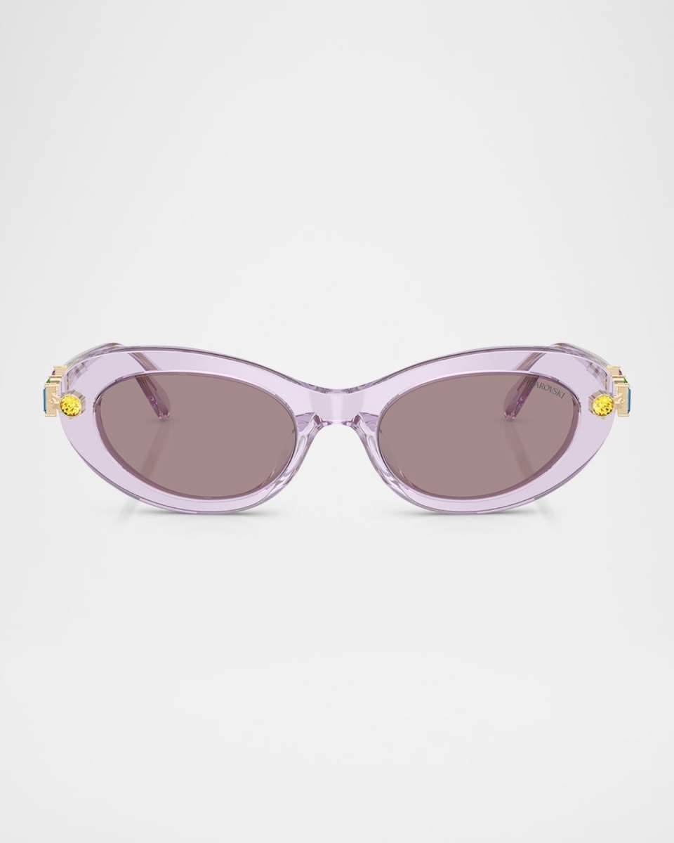SK6042 Crystal-Embellished Acetate Oval Sunglasses